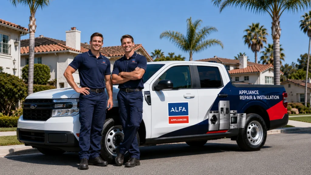 appliance repair technicians with track